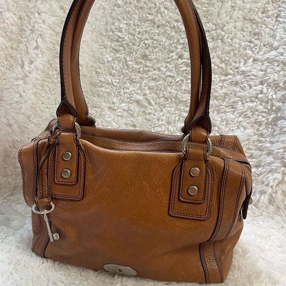 Fossil Marlow Brown Leather satchel faded gold tone hardwares and accent. - Picture 7 of 16